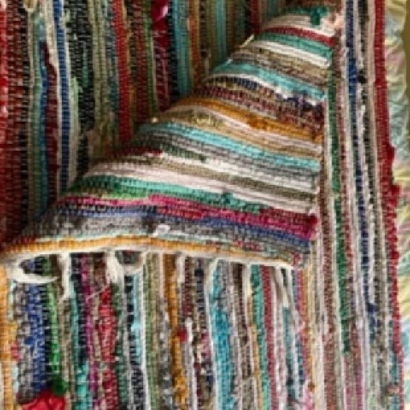 60" x 36" HANDMADE WOVEN COLORFUL SARI SILK RAG RUG - Picture 3 of 5